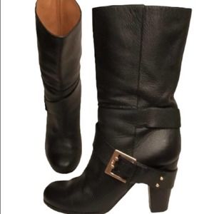Chloé Brown Leather Buckle Heeled Boots Moto Riding Ankle Boots Size 36
